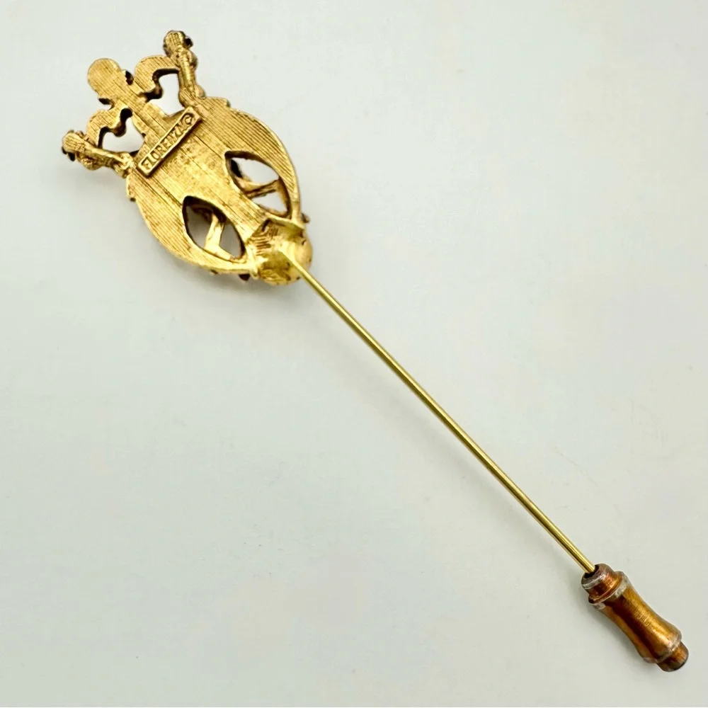 Florenza Vintage Faux Pearl Crown Straight Stick Pin Gold Tone hat pin